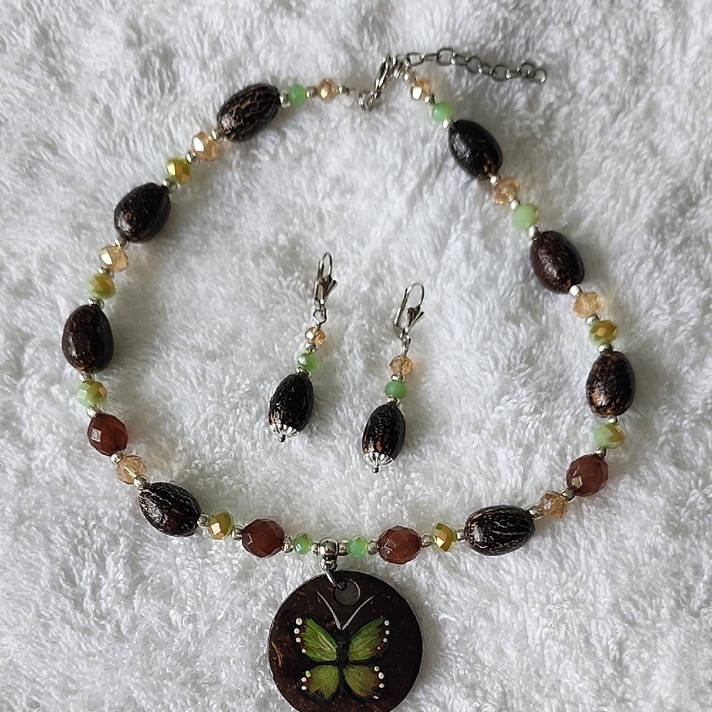 Butterfly Pendant Necklace and Earring Set